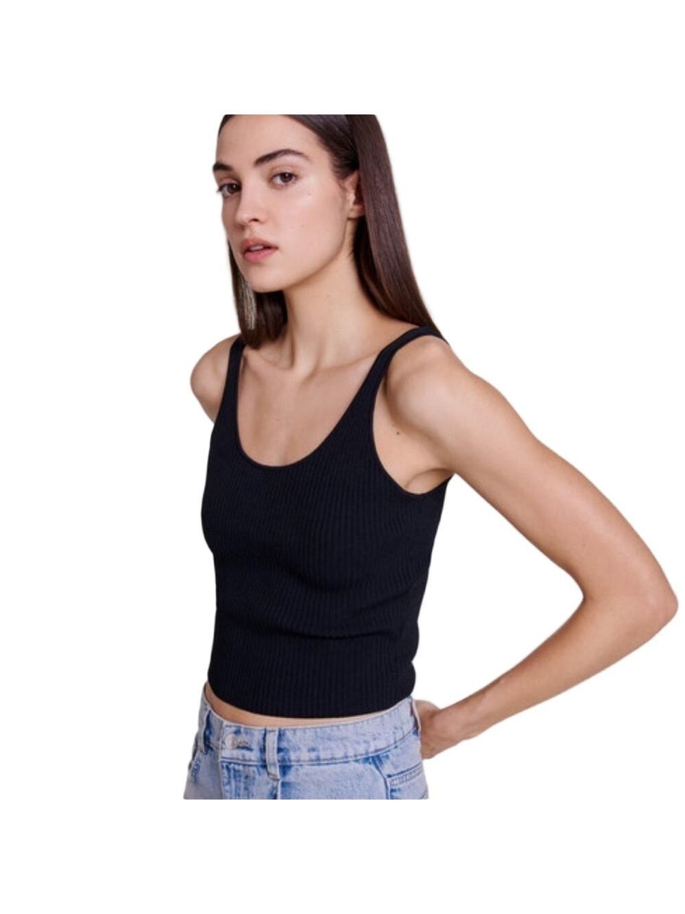 Maje crop ribbed knit tank top